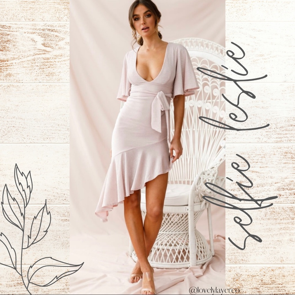 NWT Selfie Leslie Blush Shimmer Asymmetrical Dress